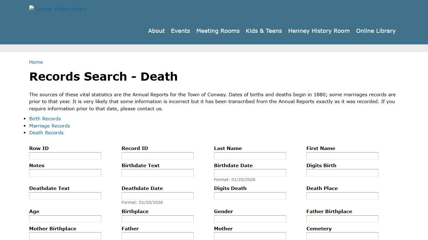 Records Search - Death | Conway Public Library