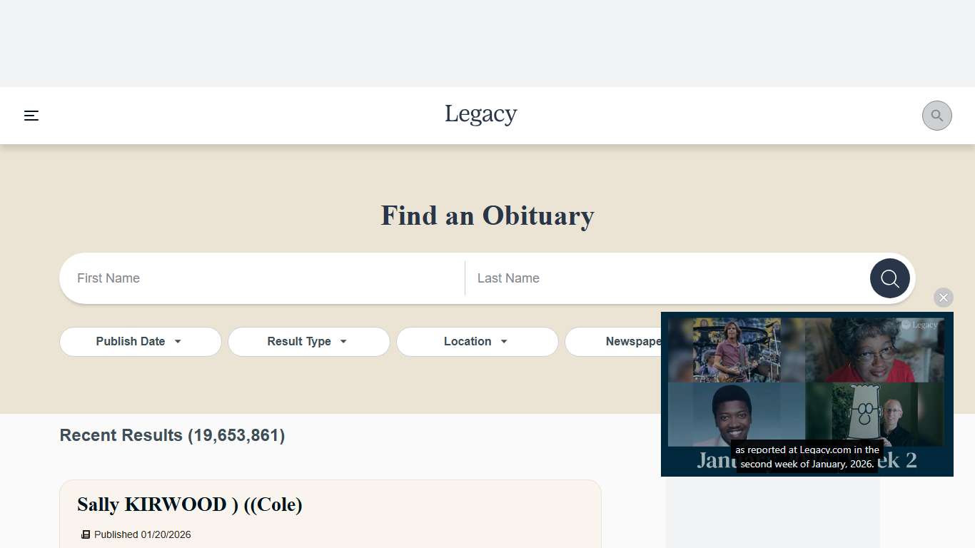Search for Obituaries - Legacy.com